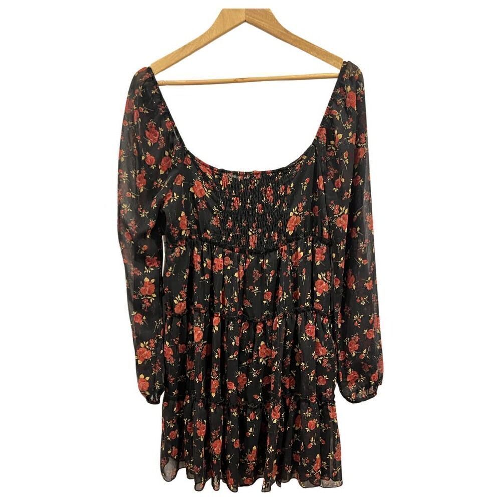 Trixxi Black Floral Long sleeve Dress size L - Picture 1 of 5